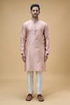 Arihant Rai Sinha_Peach Jacquard Silk Brocade Woven Gul Bloom Kurta _Online_at_Aza_Fashions