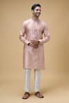 Buy_Arihant Rai Sinha_Peach Jacquard Silk Brocade Woven Gul Bloom Kurta _Online_at_Aza_Fashions