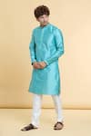 Shop_Arihant Rai Sinha_Blue Jacquard, Silk, Cotton Mirrors, Gul Flora Woven Kurta With Churidar _Online_at_Aza_Fashions
