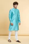 Arihant Rai Sinha_Blue Jacquard, Silk, Cotton Mirrors, Gul Flora Woven Kurta With Churidar _at_Aza_Fashions