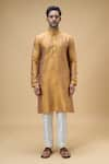 Arihant Rai Sinha_Yellow Jacquard Silk Brocade Woven Quad Bloom Kurta _Online_at_Aza_Fashions