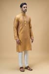 Shop_Arihant Rai Sinha_Yellow Jacquard Silk Brocade Woven Quad Bloom Kurta _Online_at_Aza_Fashions