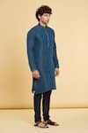 Shop_Arihant Rai Sinha_Blue Jacquard, Silk, Brocade Embroidery Quad Blossom Woven Kurta _Online_at_Aza_Fashions