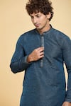 Arihant Rai Sinha_Blue Jacquard, Silk, Brocade Embroidery Quad Blossom Woven Kurta _at_Aza_Fashions