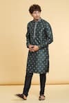 Buy_Arihant Rai Sinha_Grey Jacquard Silk Brocade Woven Sunrise Bloom Kurta _Online_at_Aza_Fashions