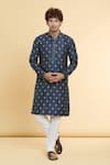 Buy_Arihant Rai Sinha_Blue Jacquard, Silk, Brocade Embroidery Sunrise Blossom Woven Kurta _at_Aza_Fashions