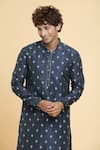 Shop_Arihant Rai Sinha_Blue Jacquard, Silk, Brocade Embroidery Sunrise Blossom Woven Kurta _Online_at_Aza_Fashions