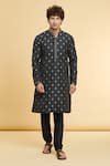 Arihant Rai Sinha_Black Jacquard, Silk, Brocade Embroidery Sunrise Flora Woven Kurta _Online_at_Aza_Fashions