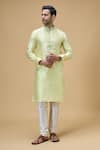 Buy_Arihant Rai Sinha_Yellow Jacquard Banarasi Silk Woven Damask Flora Kurta _at_Aza_Fashions