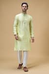 Buy_Arihant Rai Sinha_Yellow Jacquard Banarasi Silk Woven Damask Flora Kurta _Online_at_Aza_Fashions