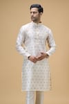 Arihant Rai Sinha_Cream Jacquard, Silk Embroidery Bloom Swerve Motif Woven Kurta _at_Aza_Fashions