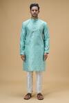 Arihant Rai Sinha_Green Jacquard, Silk Embroidery Crest Motif Woven Kurta _Online_at_Aza_Fashions