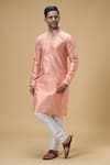 Buy_Arihant Rai Sinha_Peach Jacquard Banarasi Silk Woven Wildblossom Kurta With Churidar_at_Aza_Fashions