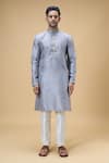 Buy_Arihant Rai Sinha_Grey Jacquard Banarasi Silk Woven Ray Bloom Kurta_Online_at_Aza_Fashions