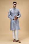 Shop_Arihant Rai Sinha_Grey Jacquard Banarasi Silk Woven Ray Bloom Kurta_Online_at_Aza_Fashions