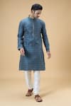 Buy_Arihant Rai Sinha_Blue Jacquard Banarasi Silk Woven Spade Bloom Kurta _at_Aza_Fashions