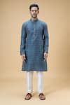 Arihant Rai Sinha_Blue Jacquard Banarasi Silk Woven Spade Bloom Kurta _Online_at_Aza_Fashions