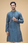 Shop_Arihant Rai Sinha_Blue Jacquard Banarasi Silk Woven Spade Bloom Kurta _Online_at_Aza_Fashions