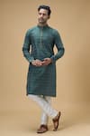 Buy_Arihant Rai Sinha_Green Jacquard Banarasi Silk Woven Spade Blossom Kurta _at_Aza_Fashions