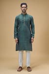 Arihant Rai Sinha_Green Jacquard Banarasi Silk Woven Spade Blossom Kurta _Online_at_Aza_Fashions