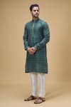 Buy_Arihant Rai Sinha_Green Jacquard Banarasi Silk Woven Spade Blossom Kurta _Online_at_Aza_Fashions