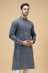 Shop_Arihant Rai Sinha_Black Jacquard Banarasi Silk Woven Spade Blossom Flora Kurta _Online_at_Aza_Fashions