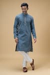 Buy_Arihant Rai Sinha_Blue Jacquard Banarasi Silk Woven Chevron Bloom Kurta _at_Aza_Fashions