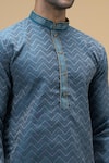 Arihant Rai Sinha_Blue Jacquard Banarasi Silk Woven Chevron Bloom Kurta _Online_at_Aza_Fashions