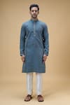 Buy_Arihant Rai Sinha_Blue Jacquard Banarasi Silk Woven Chevron Bloom Kurta _Online_at_Aza_Fashions