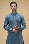 Shop_Arihant Rai Sinha_Blue Jacquard Banarasi Silk Woven Chevron Bloom Kurta _Online_at_Aza_Fashions