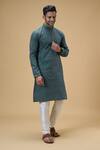 Buy_Arihant Rai Sinha_Green Jacquard, Silk, Cotton Chevron Blossom Woven Kurta With Churidar _Online_at_Aza_Fashions