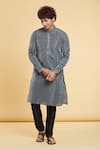 Buy_Arihant Rai Sinha_Black Jacquard, Silk Embroidery Chevron Fleur Woven Kurta With Churidar _at_Aza_Fashions