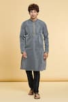 Shop_Arihant Rai Sinha_Black Jacquard, Silk Embroidery Chevron Fleur Woven Kurta With Churidar _Online_at_Aza_Fashions