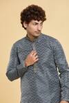 Arihant Rai Sinha_Black Jacquard, Silk Embroidery Chevron Fleur Woven Kurta With Churidar _at_Aza_Fashions