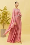 Shop_Samyukta Singhania_Pink Viscose Organza Embroidered Floral Round Neck Gown _Online_at_Aza_Fashions