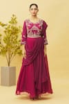 Khwaab by Sanjana Lakhani_Magenta Organza Embroidered Sequins Round Thread Gown With Belt _Online_at_Aza_Fashions