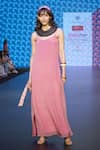 Buy_Sandhya Shah_Pink Crepe Print Floral U-neck Malina Border Slit Dress _at_Aza_Fashions