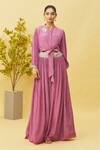 Buy_Samyukta Singhania_Purple Natural Crepe Embroidered Floral Notched Knotted Top And Flared Skirt Set _Online_at_Aza_Fashions