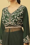 Samyukta Singhania_Green Kurta  Dola Silk And Semi Organza Embroidered Floral V Neck & Palazzo Set _at_Aza_Fashions