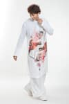 Shop_Anamika Khanna_White Linen Printed Artwork Kurta _Online_at_Aza_Fashions