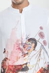 Anamika Khanna_White Linen Printed Artwork Kurta _at_Aza_Fashions