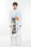 Anamika Khanna_White Linen Printed Abstract Artwork Kurta _at_Aza_Fashions