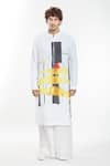 Anamika Khanna_White Linen Printed Abstract Kurta _Online_at_Aza_Fashions