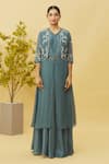 Buy_Samyukta Singhania_Blue Kurta Opara Silk Embroidered Sequin Floral Bel Embellished Skirt Set _Online_at_Aza_Fashions