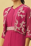 Shop_Samyukta Singhania_Magenta Kurta Opara Silk Embroidered Cutdana Jacket Open Floral Skirt Set _Online_at_Aza_Fashions