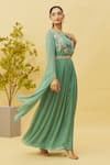 Shop_Samyukta Singhania_Green Chinnon Embroidered Cutdana Round Zardozi Embellished Drape Gown _Online_at_Aza_Fashions