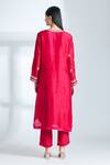 Shop_Anushree Reddy_Red Silk, Chiffon Embroidery Split V-neck Floral Kurta Pant Set_at_Aza_Fashions