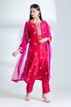 Anushree Reddy_Red Silk, Chiffon Embroidery Split V-neck Floral Kurta Pant Set_at_Aza_Fashions