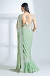 Shop_Anushree Reddy_Green Chiffon Embroidered Floral Square Sequin Pre-draped Saree With Blouse _at_Aza_Fashions