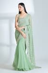 Buy_Anushree Reddy_Green Chiffon Embroidered Floral Square Sequin Pre-draped Saree With Blouse _Online_at_Aza_Fashions